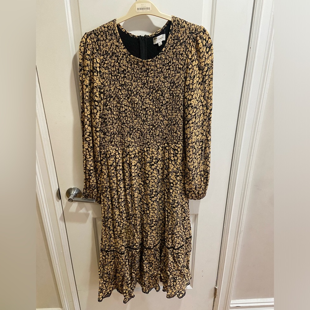 Lost + Wander fall mididress patterned cream black size L US 10 Nuuly